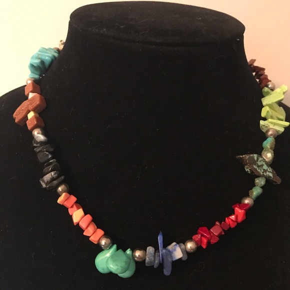 Southwest Mixed Semiprecious Stone Carved Bead Variety 17”L Necklace EVC - Picture 6 of 6